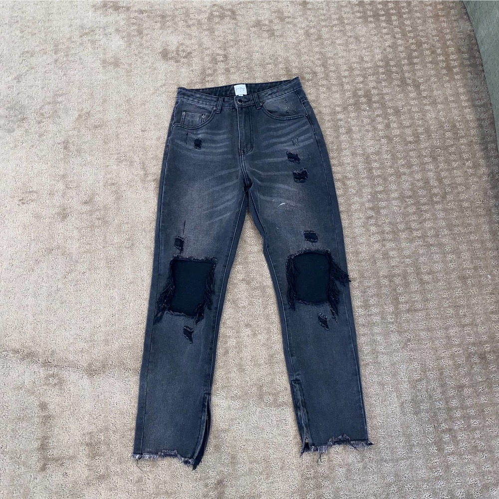 Princess Polly Destroyed Jeans Black High Rise Ankle Size 6